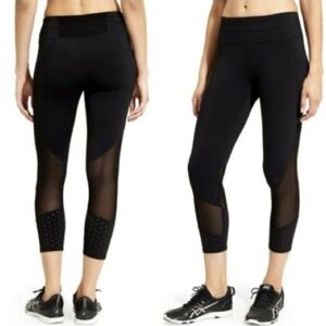 Athleta Leggings Black Laser Mesh Sonar Cropped Compression Fit Quick Dry Size S